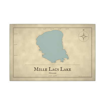Mille Lacs Lake Vintage Map canvas wall art