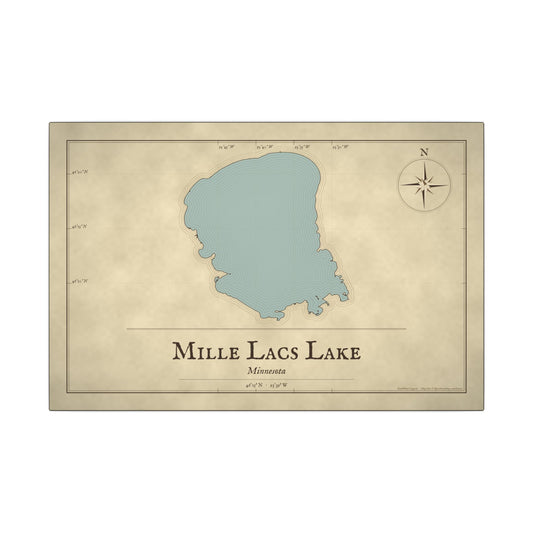 Mille Lacs Lake Vintage Map canvas wall art