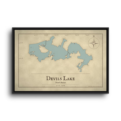 Devils Lake Vintage Map framed canvas wall art, view 3