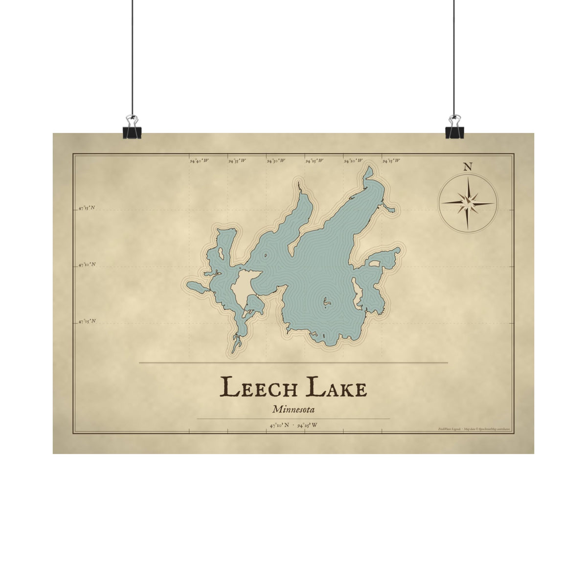 Leech Lake Vintage Map poster wall art, view 2