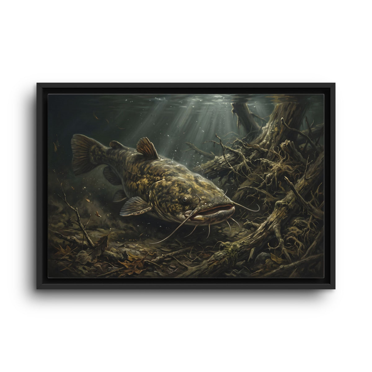 Flathead Catfish Log Jam framed canvas wall art, view 2
