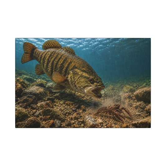 Crawfish Chase Smallmouth Bass canvas wall art