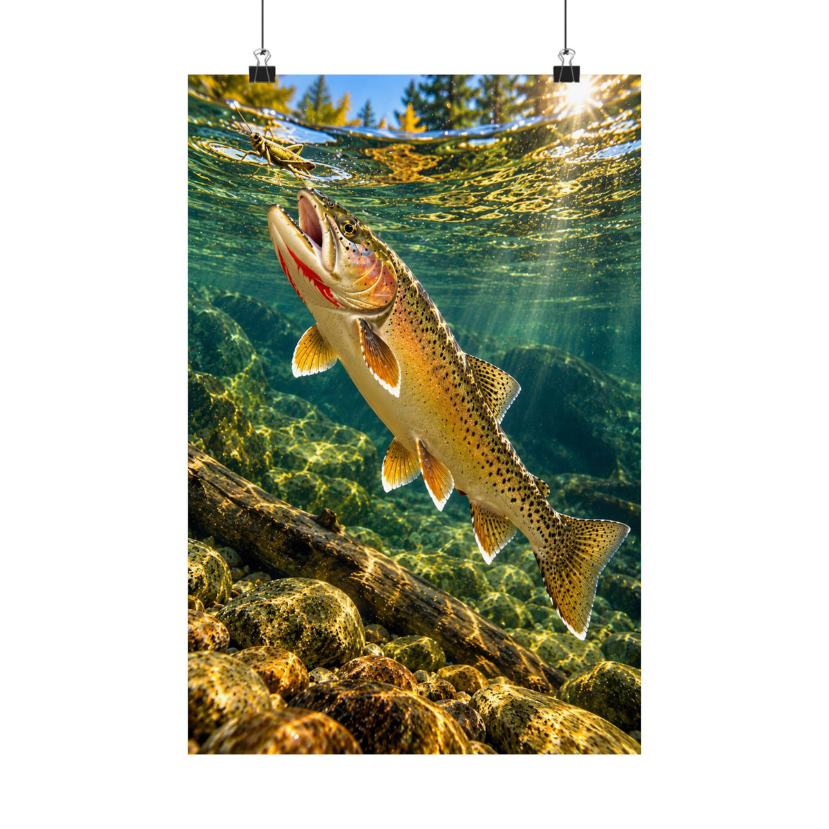 Rising to the Hopper Cutthroat Trout vertical poster wall art, 12x18 size view