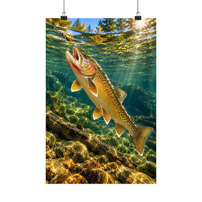 Rising to the Hopper Cutthroat Trout vertical poster wall art, 12x18 size view