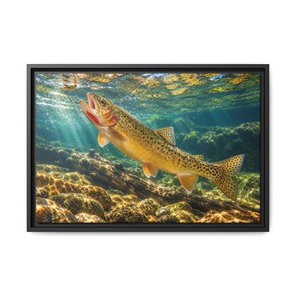 Rising to the Hopper Cutthroat Trout framed canvas, 24x16 size view