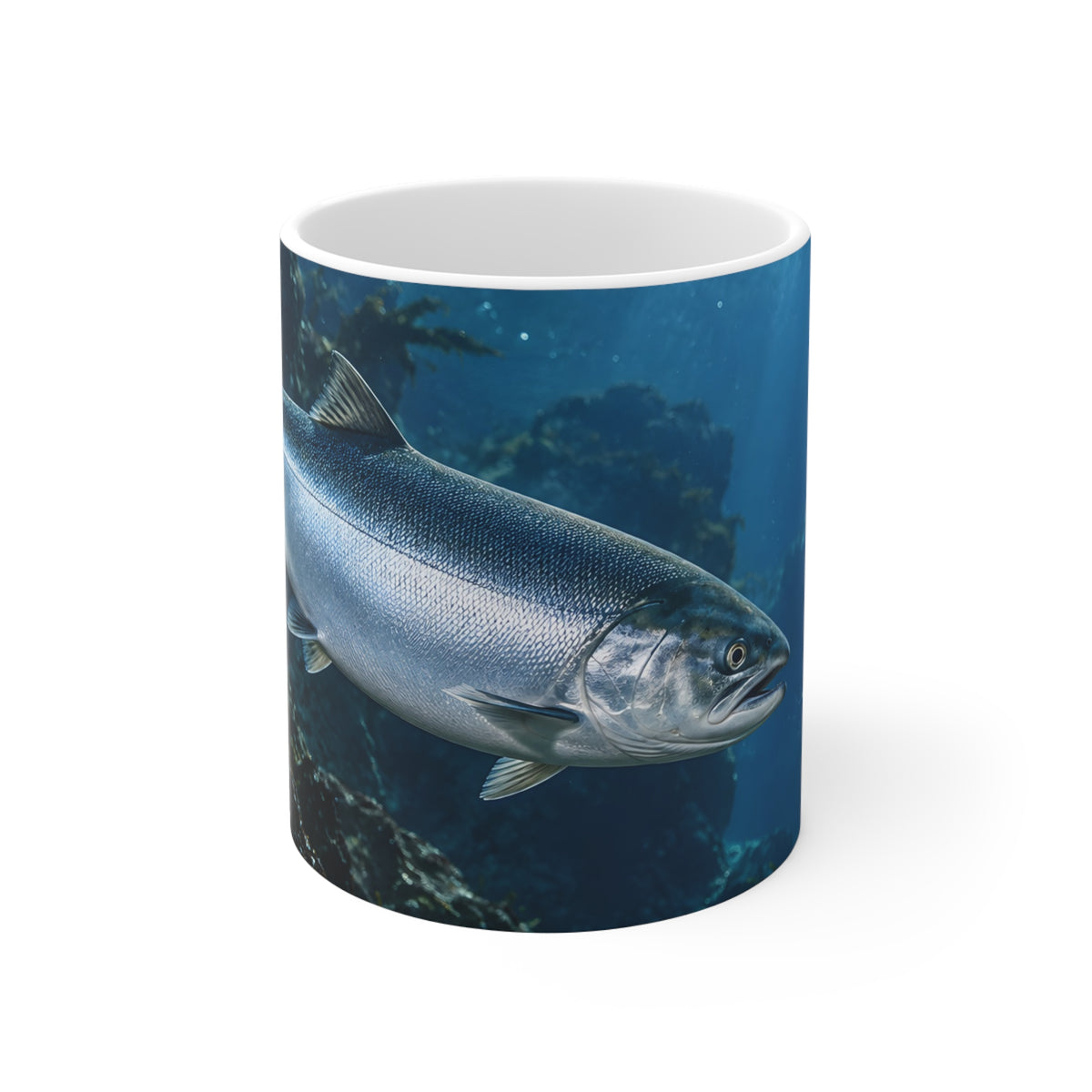 Autumn Glacier Run Salmon full-wrap coffee mug, front view