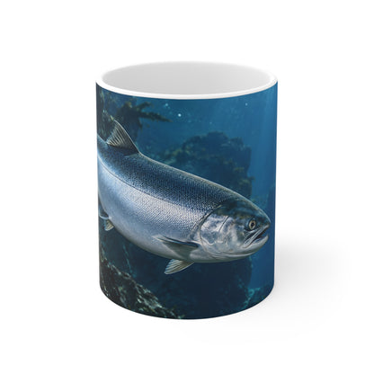 Autumn Glacier Run Salmon full-wrap coffee mug, front view