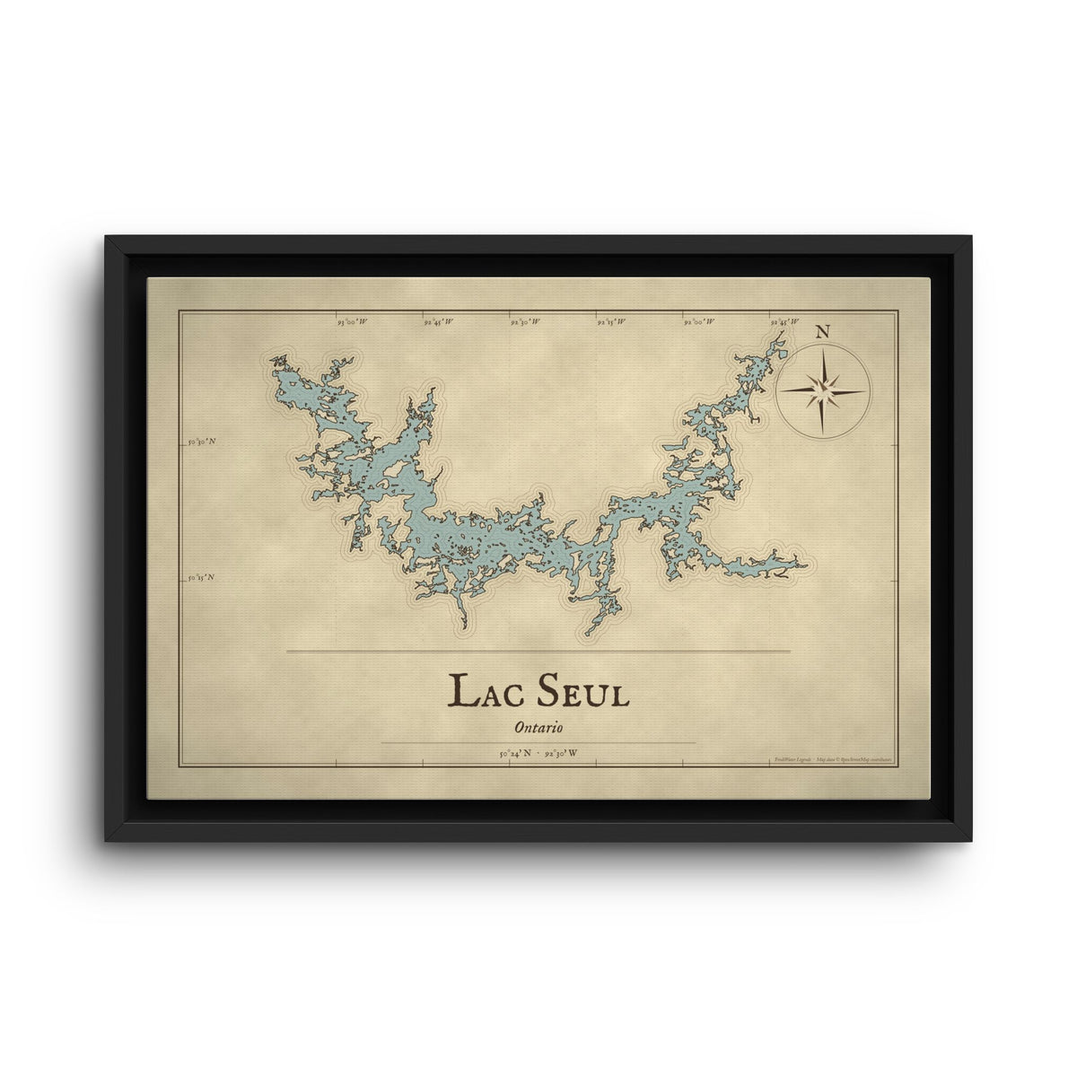 Lac Seul Vintage Map framed canvas wall art