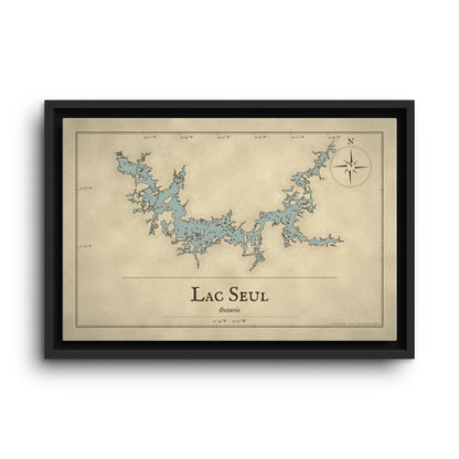 Lac Seul Vintage Map framed canvas wall art