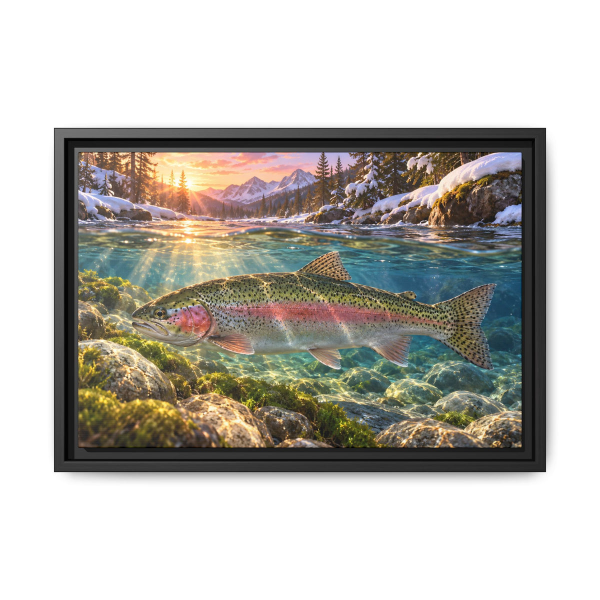 Snowmelt Sunrise Rainbow Trout framed canvas wall art – photo 2