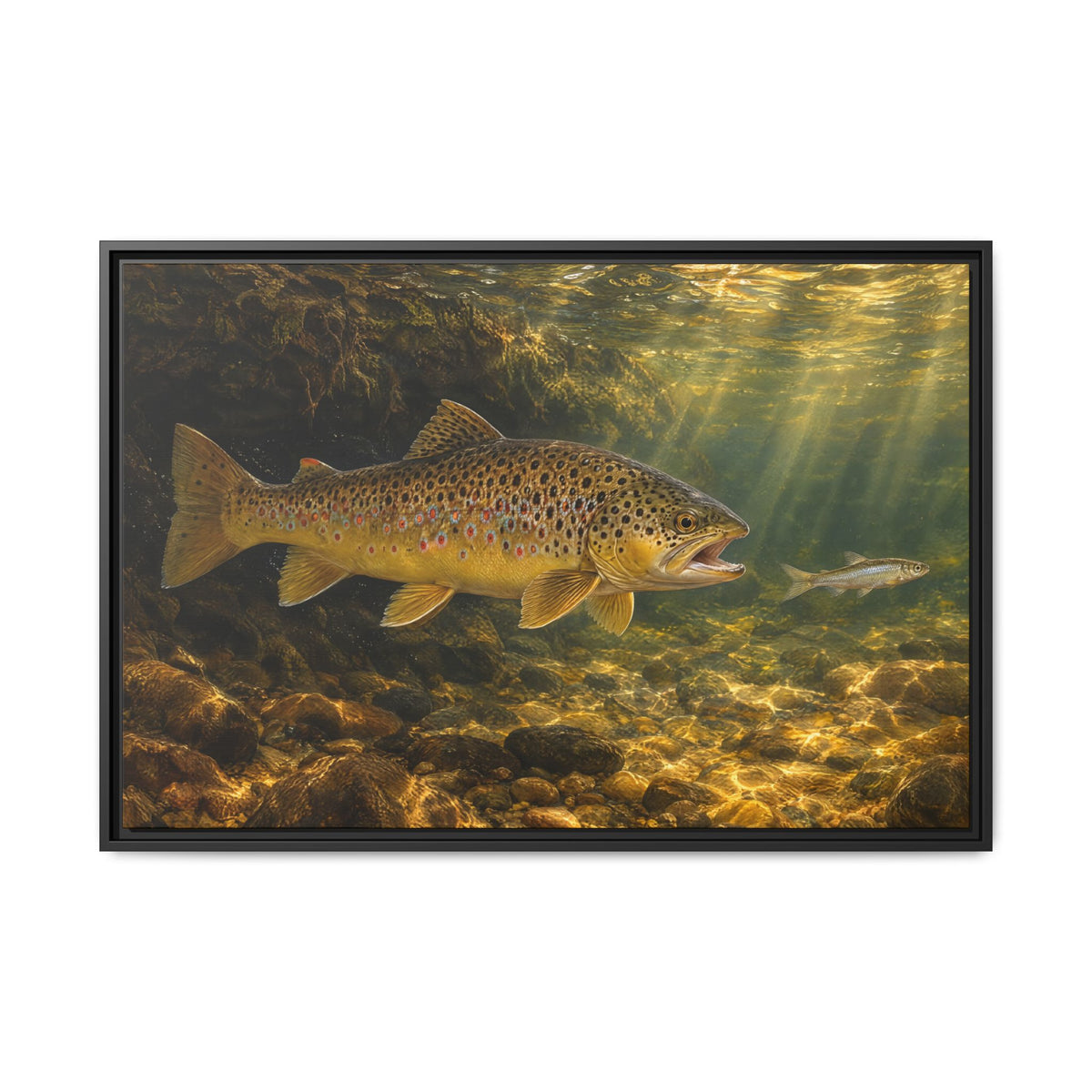 Streamer Chase Brown Trout framed canvas, 18x12 size view