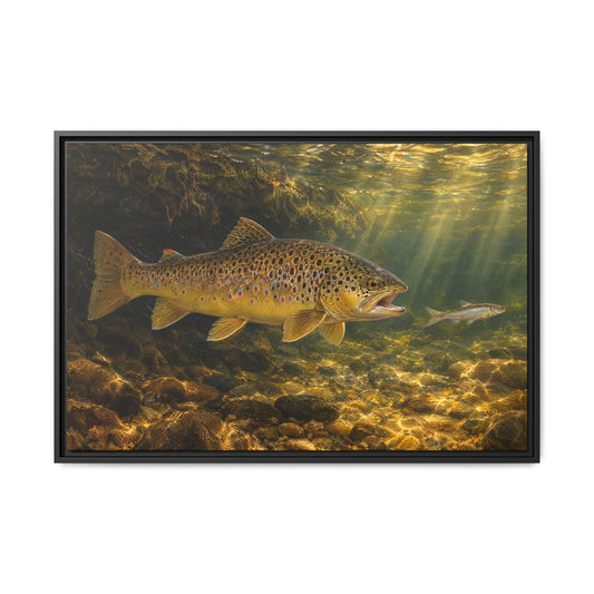 Streamer Chase Brown Trout framed canvas, 18x12 size view