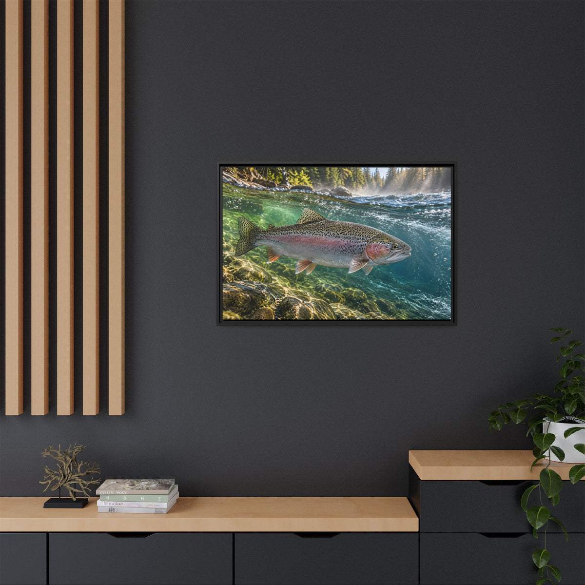 Emerald Current Rainbow Trout framed canvas wall art, view 6