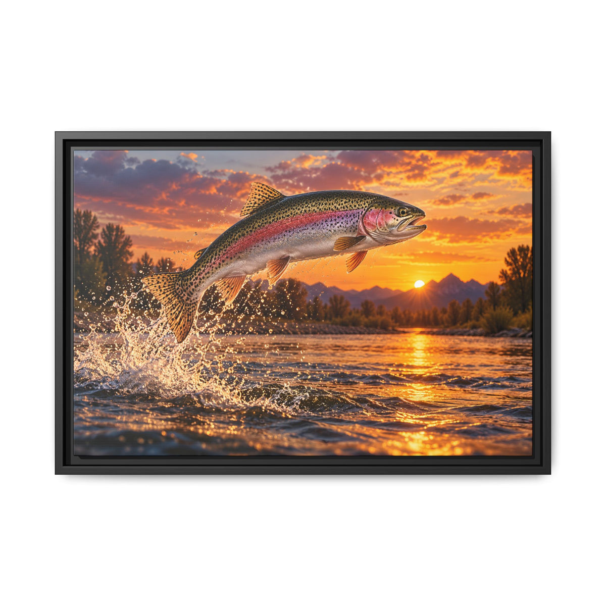 Sunset Leap Rainbow Trout framed canvas wall art – photo 3