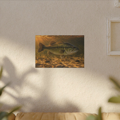 Copper Evening Flats Largemouth Bass canvas hanging in a living room