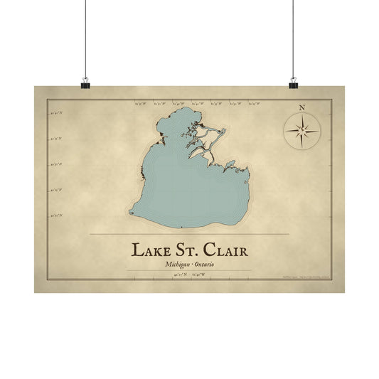 Lake St. Clair Vintage Map poster wall art