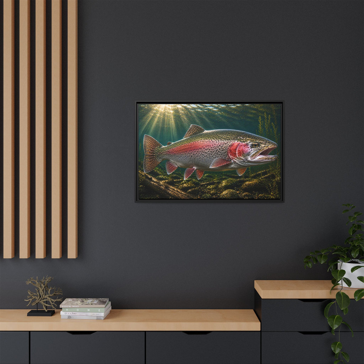 Mountain Stream Rainbow Trout framed canvas wall art, view 6