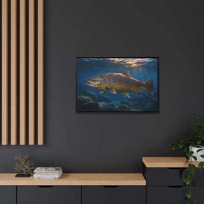 Sunset Depths Brown Trout framed canvas wall art, view 6