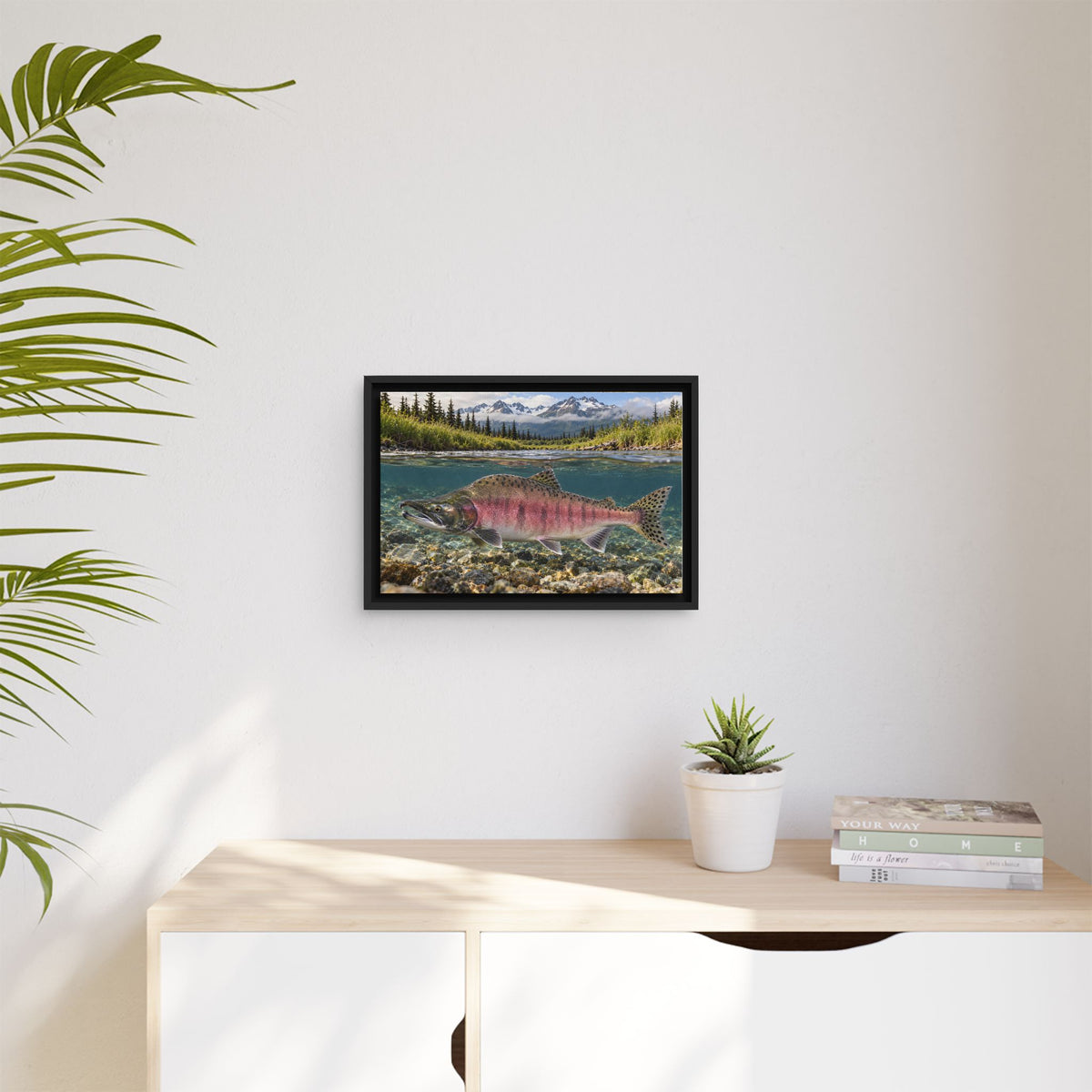 Alaska Creek Pink Salmon framed canvas wall art, view 5