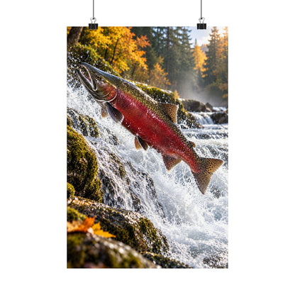 Autumn Run Leap Coho Salmon vertical poster wall art, 12x18 size view