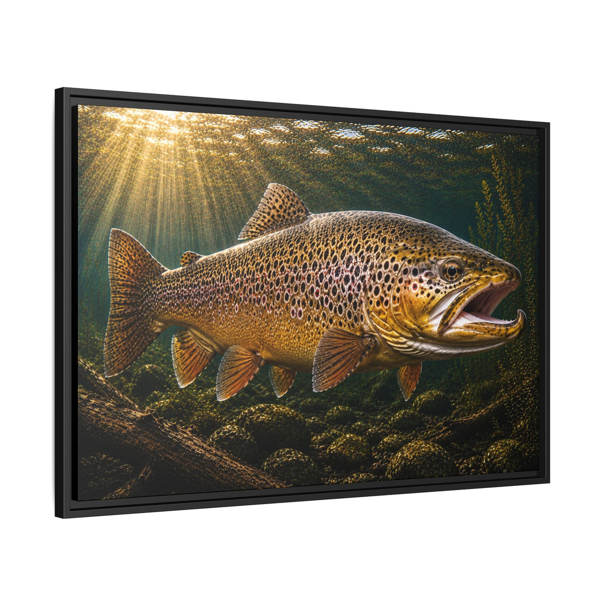 Over the Rocks at Sunrise Brown Trout framed canvas wall art, view 4