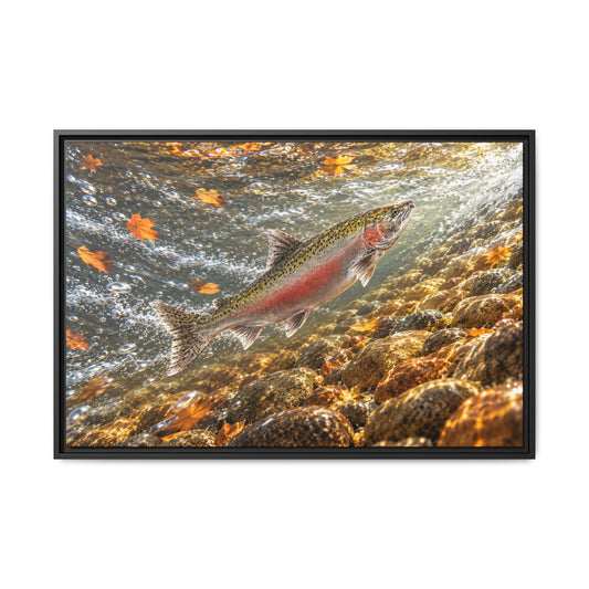 Autumn Leaf Run Salmon framed canvas wall art