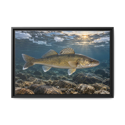 Ice-Out Spawning Run Walleye framed canvas, 36x24 size view