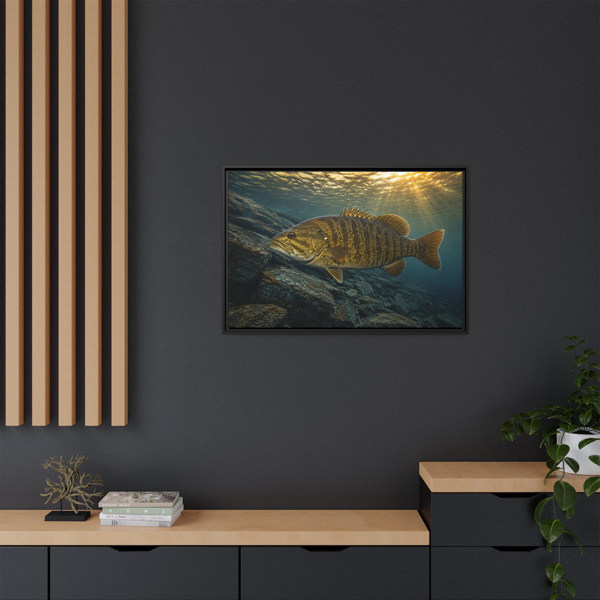 Northern Sunrise Smallmouth Bass framed canvas wall art, view 6
