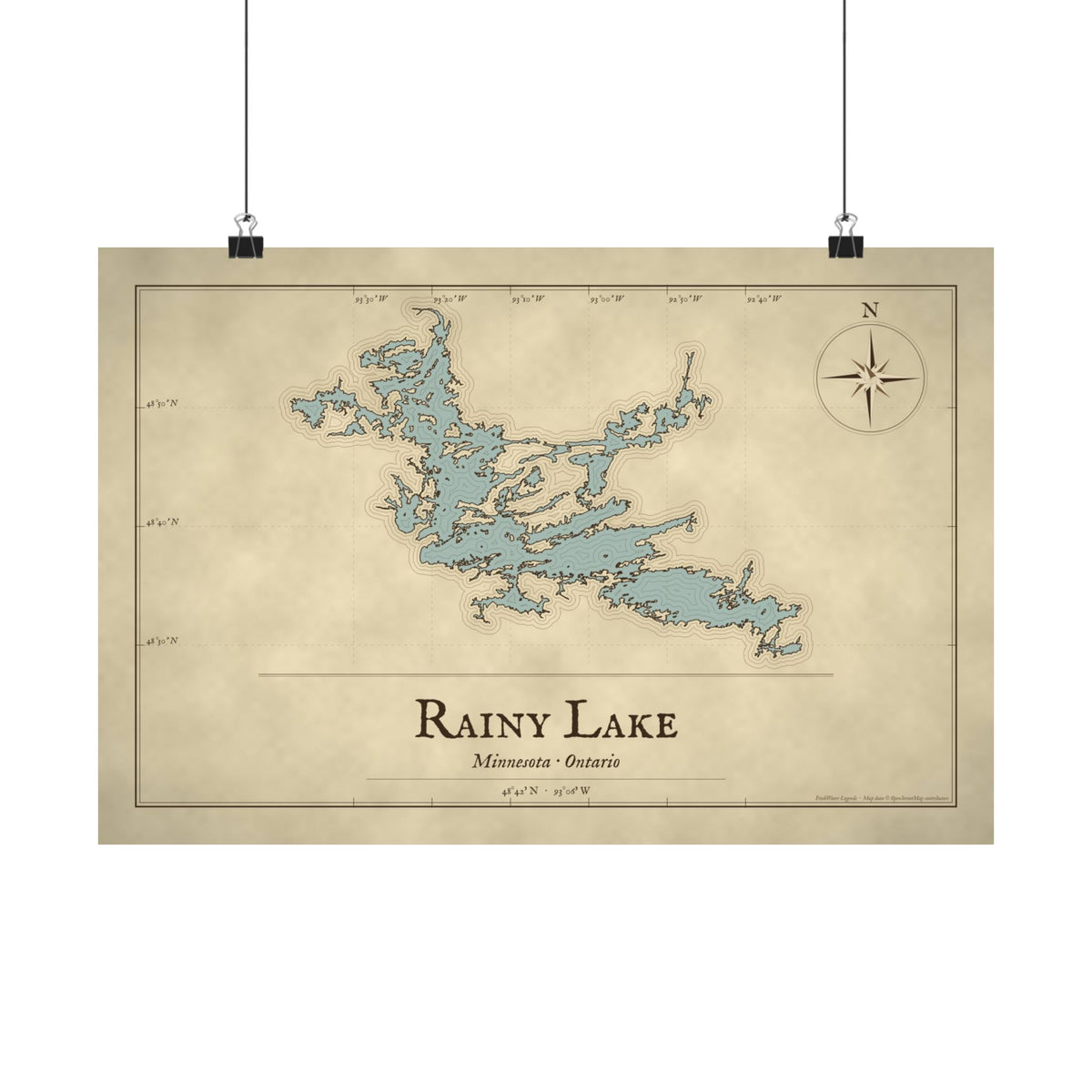 Rainy Lake Vintage Map poster wall art, view 2