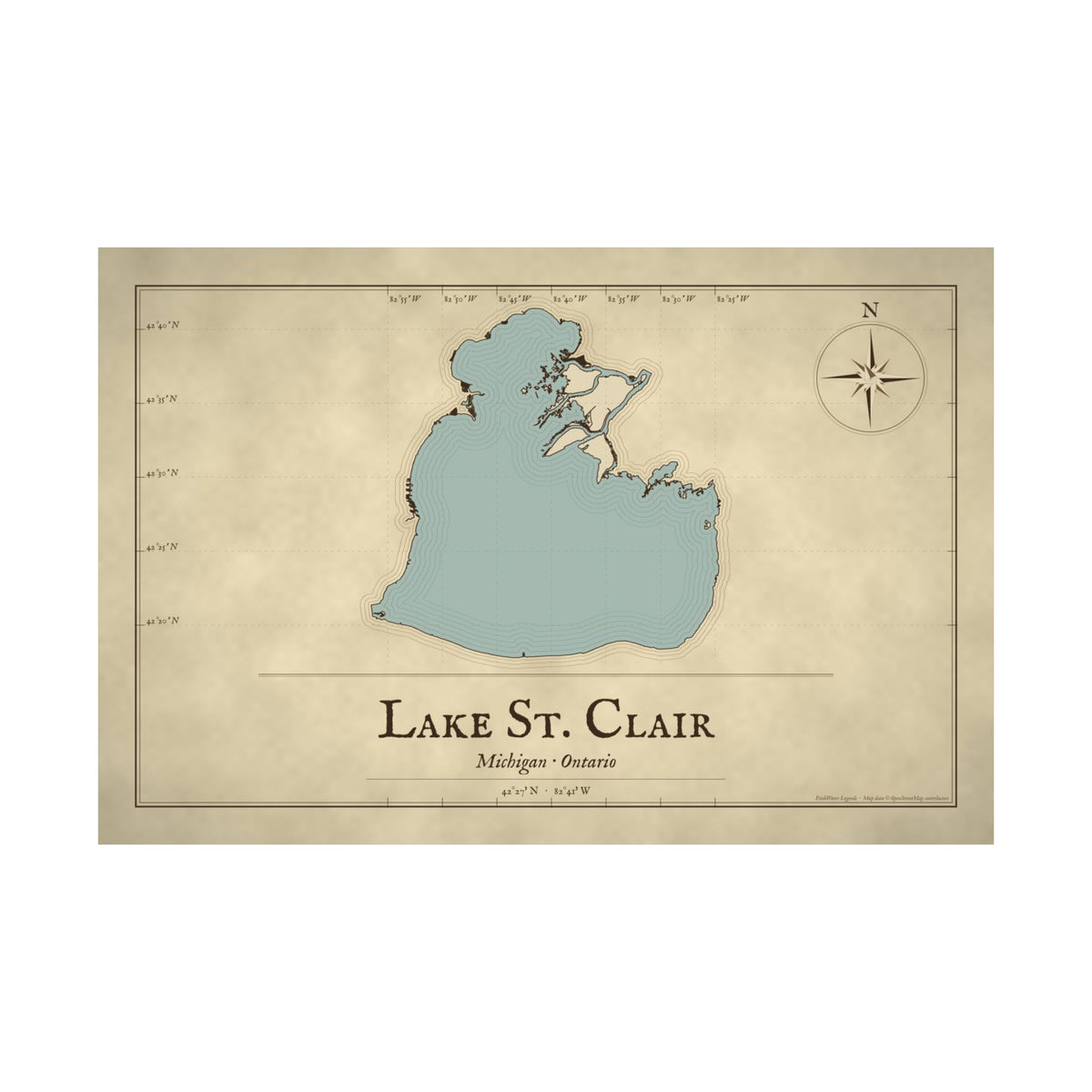 Lake St. Clair Vintage Map poster wall art, view 4