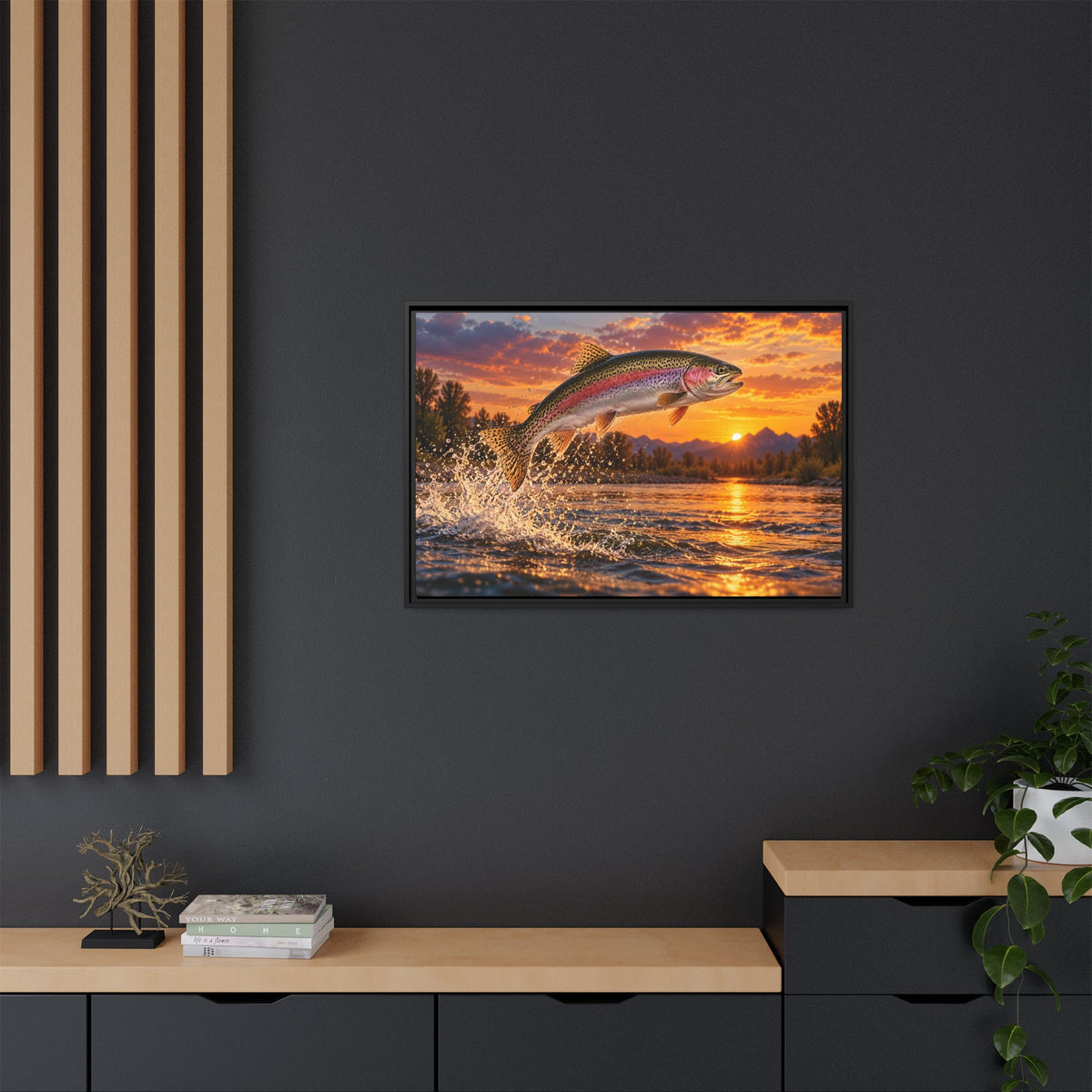 Sunset Leap Rainbow Trout framed canvas wall art – photo 6