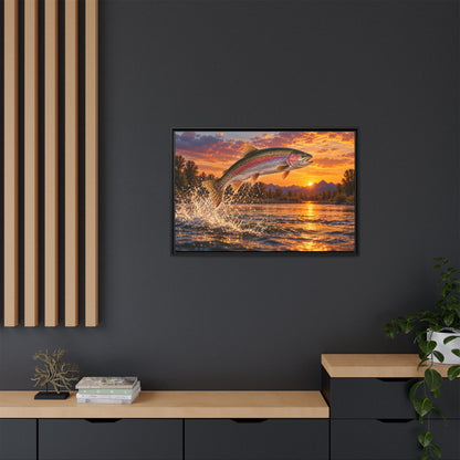 Sunset Leap Rainbow Trout framed canvas wall art – photo 6