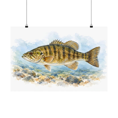 Watercolor Pebbles Smallmouth Bass poster wall art