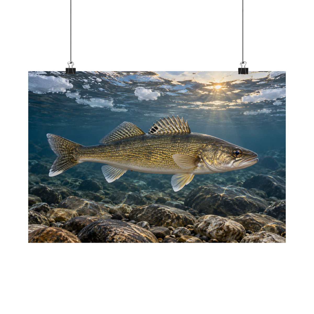Ice-Out Spawning Run Walleye poster wall art, 24x16 size view