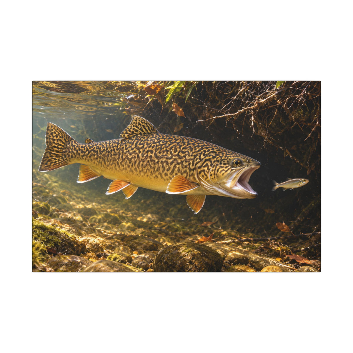 Grassy Bank Strike Tiger Trout canvas wall art, view 2