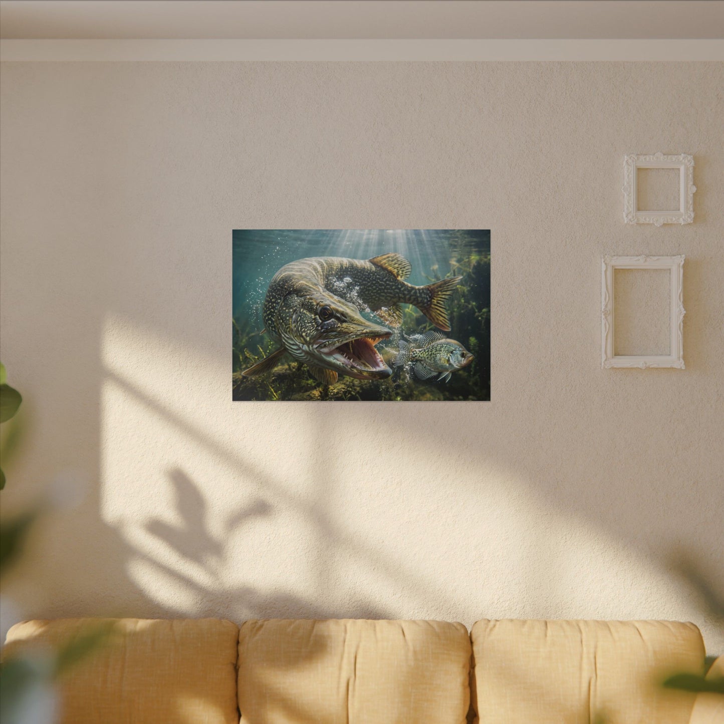 Northern Pike Predator Strike Canvas — Action Wall Art for Anglers