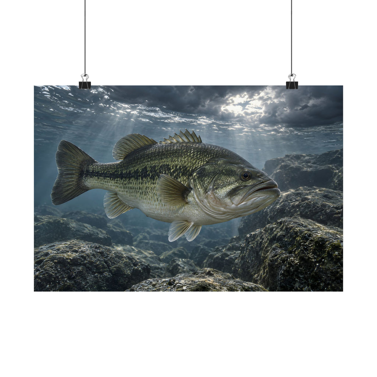 Silver Before the Storm Largemouth Bass poster wall art, 24x16 size view