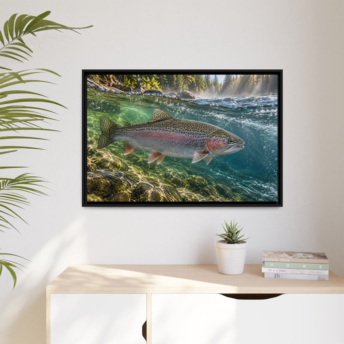 Emerald Current Rainbow Trout framed canvas wall art, view 5