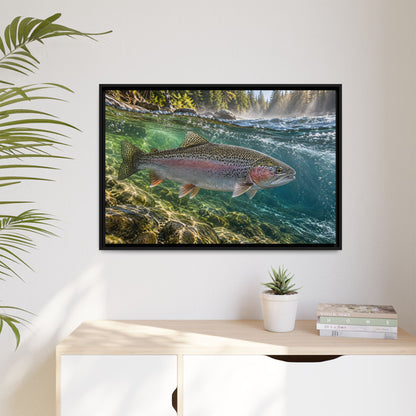 Emerald Current Rainbow Trout framed canvas wall art, view 5