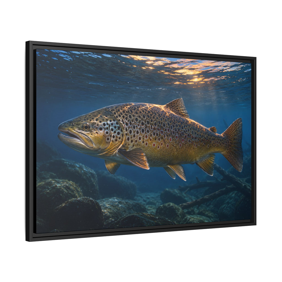 Blue Hour Giant Brown Trout framed canvas wall art, view 4