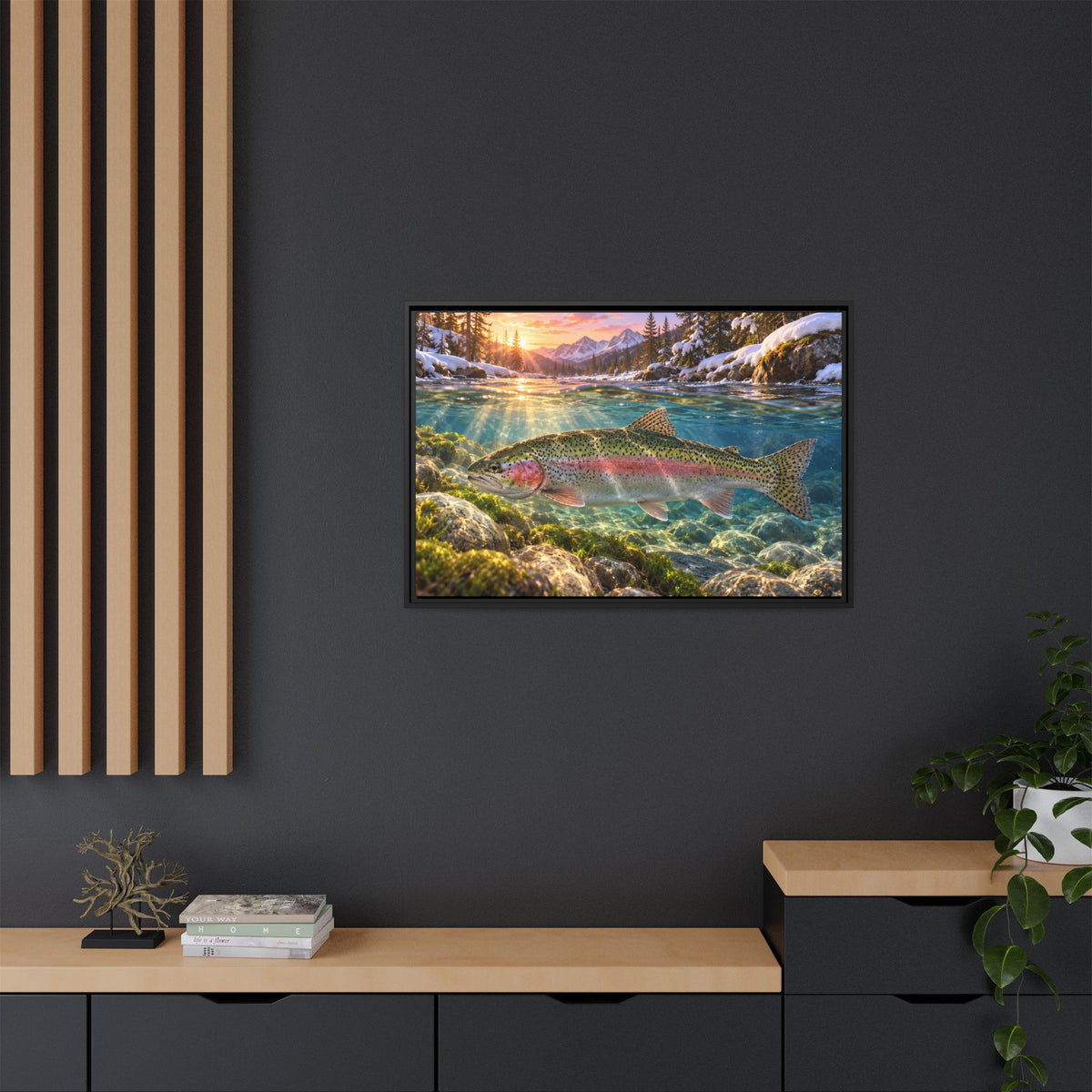Snowmelt Sunrise Rainbow Trout framed canvas wall art – photo 6