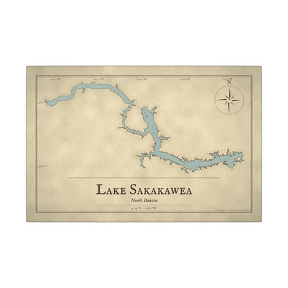 Lake Sakakawea Vintage Map canvas wall art, view 2