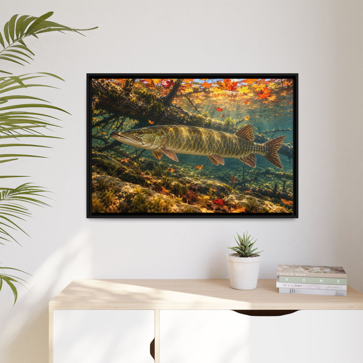 Autumn Timber Muskie Framed Canvas wall art, view 5