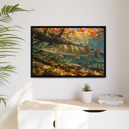Autumn Timber Muskie Framed Canvas wall art, view 5