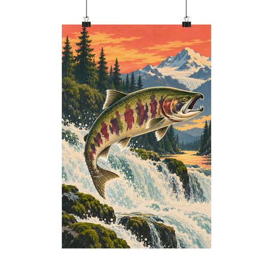 Glacier Falls Leap Chum Salmon vertical poster wall art, view 1
