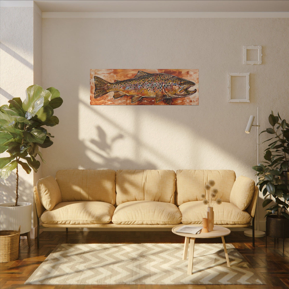 Legends Bold Autumn Brown Trout Panorama long canvas wall art, view 5