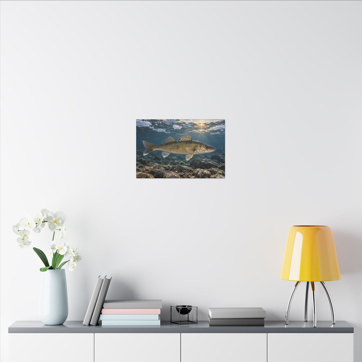 Ice-Out Spawning Run Walleye canvas in a home office