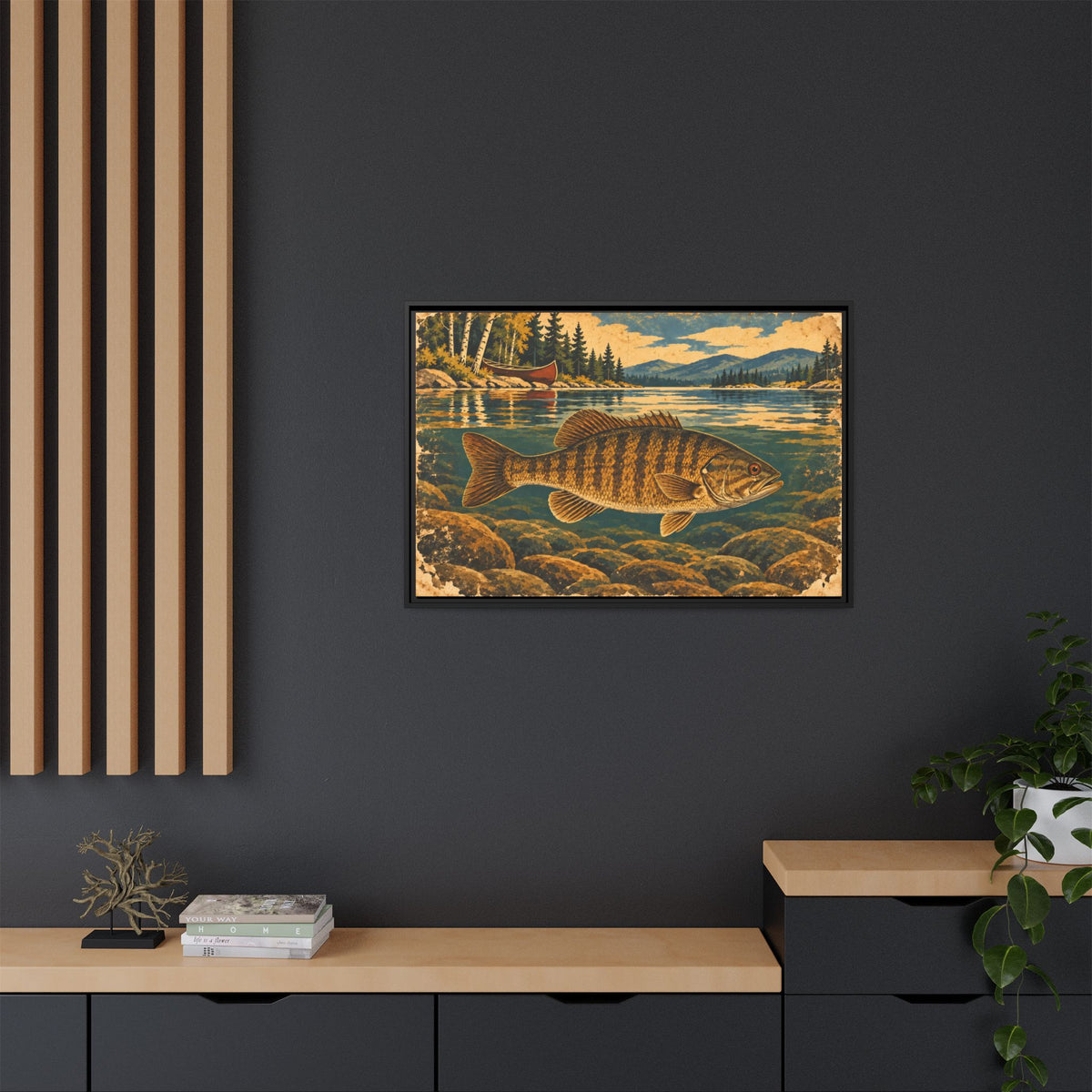 Vintage Lodge River Smallmouth Framed Canvas wall art, view 6