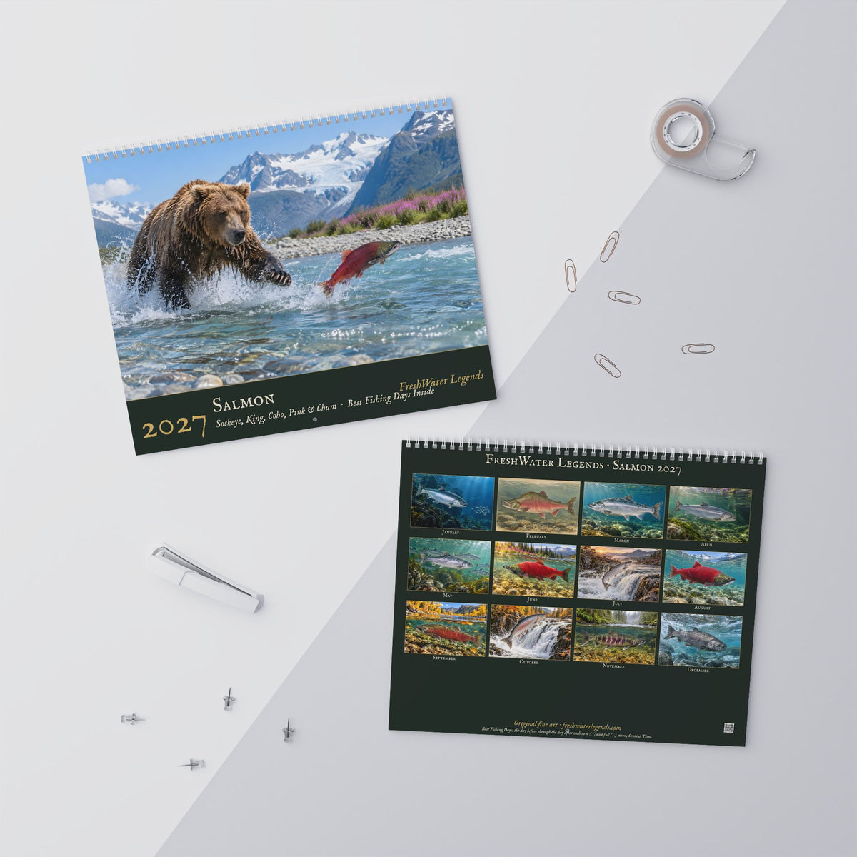 2027 Salmon Wall Calendar — Fish Art with Best Fishing Days