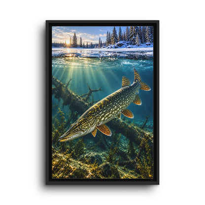 Winter Pike Beneath the Ice framed canvas wall art, view 2